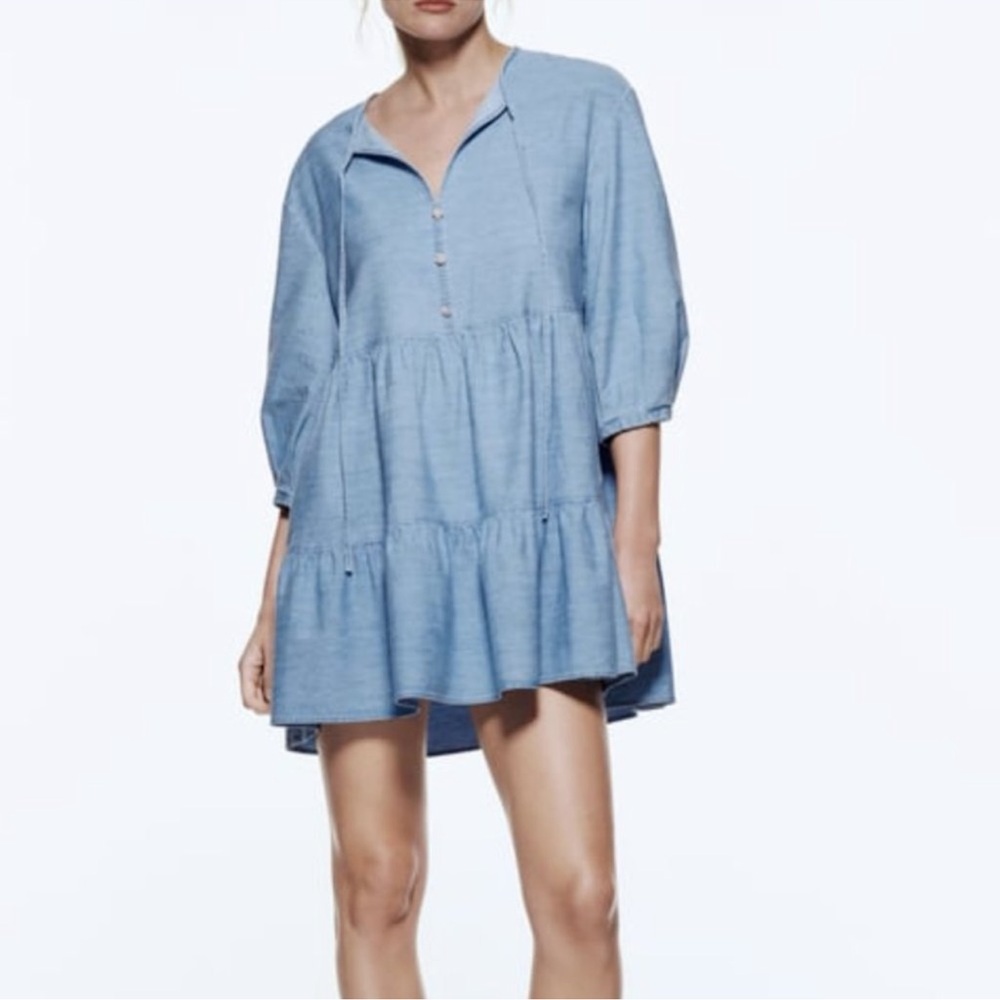 Zara chambray denim dress with embellished buttons size L